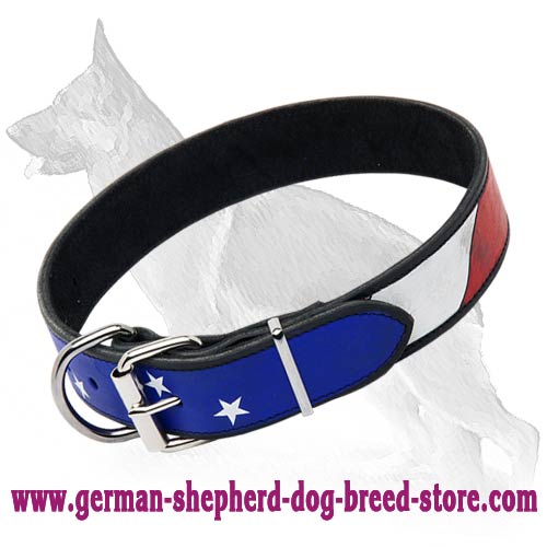 American Flag Dog Collar for German Shepherd - Leather USA collar