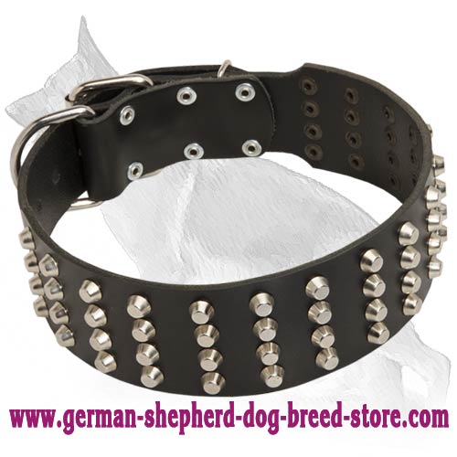Wide Studded German Shepherd Leather Dog Collar