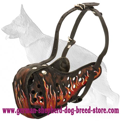 German Shepherd Leather Muzzle With Flames