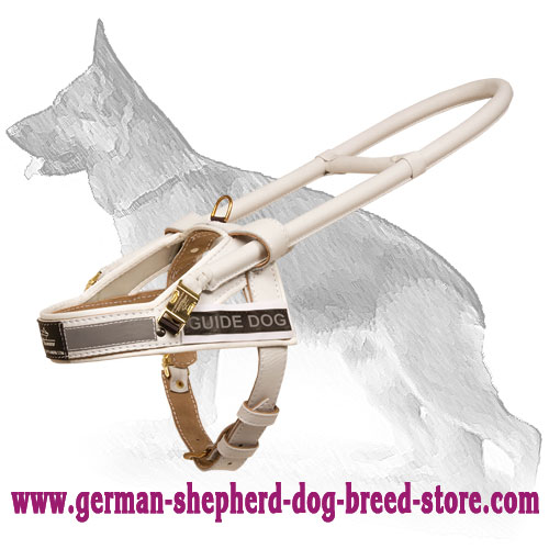 White Leather German Shepherd Harness for Guide and Assistant Dogs
