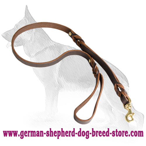 Leather German Shepherd Leash with Braids