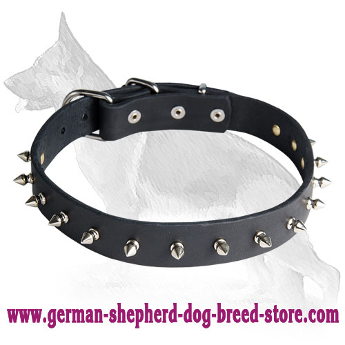 German Shepherd Leather Dog Collar Spikes 1 Row