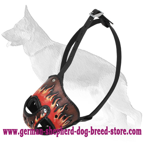 Mega Cool Deluxe Art Leather Dog Muzzle For German Shepherd