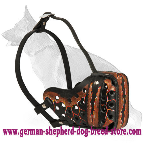 Magma Painted Leather German Shepherd Muzzle