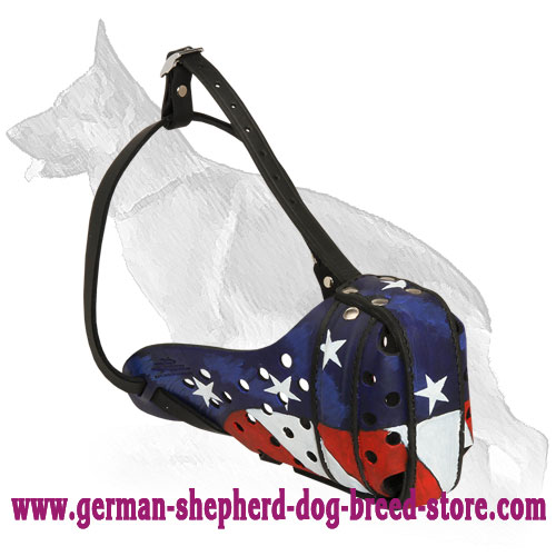 American Pride Painted Leather German Shepherd Muzzle Well Ventilated