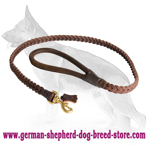 Full-Braided Leather German Shepherd Leash with Round Handle