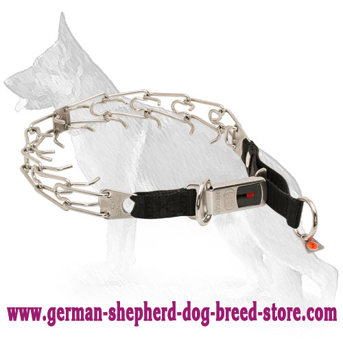 New Design HS Steel Pinch Prong Collar with Click Lock Buckle and Nylon Loop - 1/8 inch ( 3.2 mm) - Click Image to Close