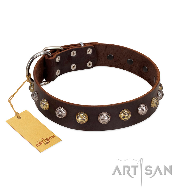 "Gape Buster" FDT Artisan Brown Leather German Shepherd Collar with One Row of Studs