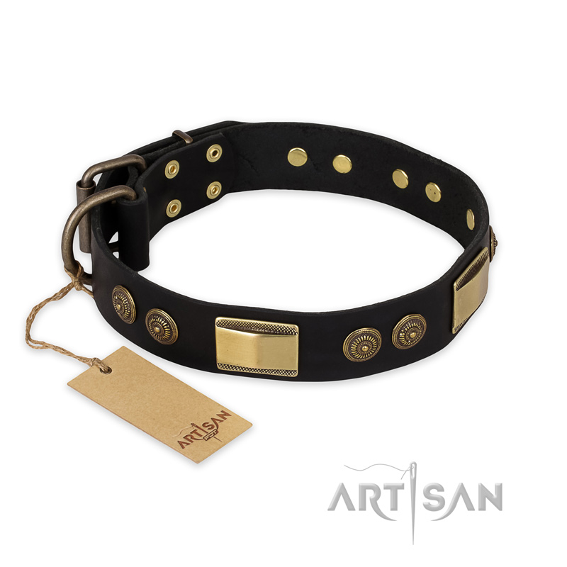 "Ancient Egypt" FDT Artisan Leather German Shepherd Collar with Old Bronze Look Decorations
