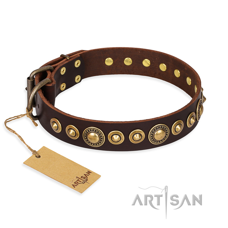 "Ancient Warrior" FDT Artisan Fancy Leather German Shepherd Collar with Old-Bronze Plated Decorations