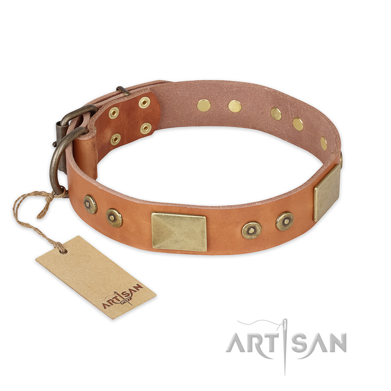"The Middle Ages" FDT Artisan Handcrafted Tan Leather German Shepherd Collar