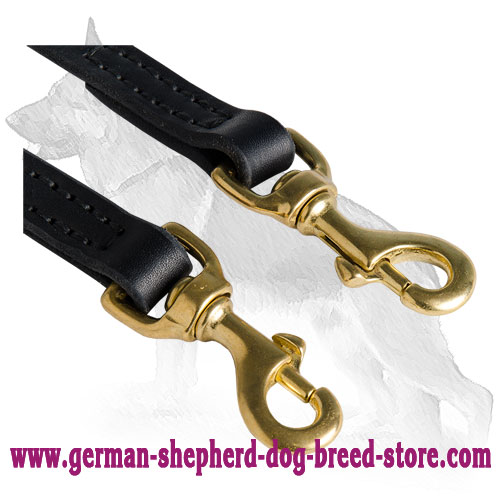 Rust-proof Snap Hooks on Leather German Shepherd Coupler