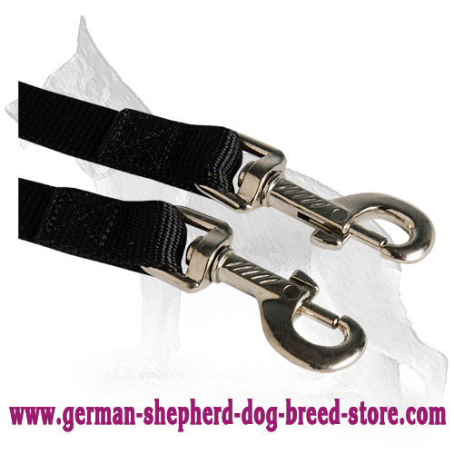 Nickel Plated Snap Hooks on German Shepherd Coupler