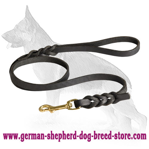 Leather German Shepherd Leash with Fancy Braids
