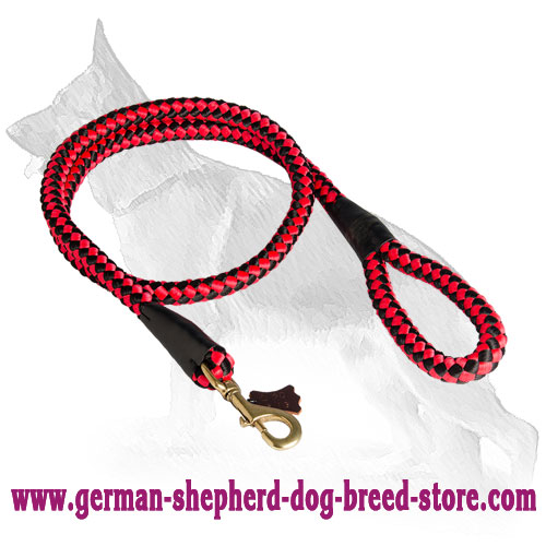 Nylon Cord German Shepherd Leash Red with Strong Brass Snap Hook