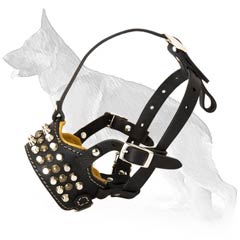 Beatiful Leather Studded Muzzle For German Shepherd  Dog