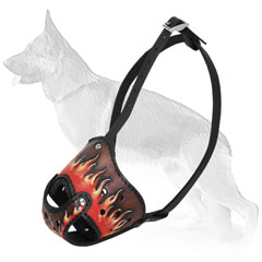 Fire Flames Painted Leather German Shepherd Muzzle