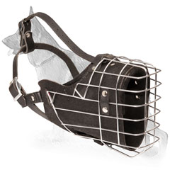 Wire Basket German Shepherd Muzzle with Leather Straps and Padding